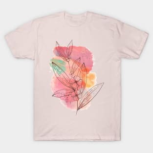 Hand Drawn Leaves with Color brush strokes T-Shirt